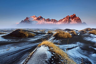 brown mountain, Iceland, Vestrahorn, mountains, morning