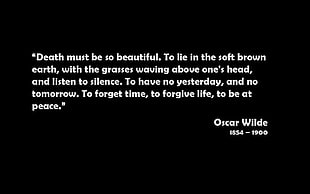 black background with text overlay, quote, minimalism, death, Oscar Wilde