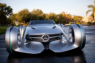 silver Mercedes-Benz supercar HD wallpaper