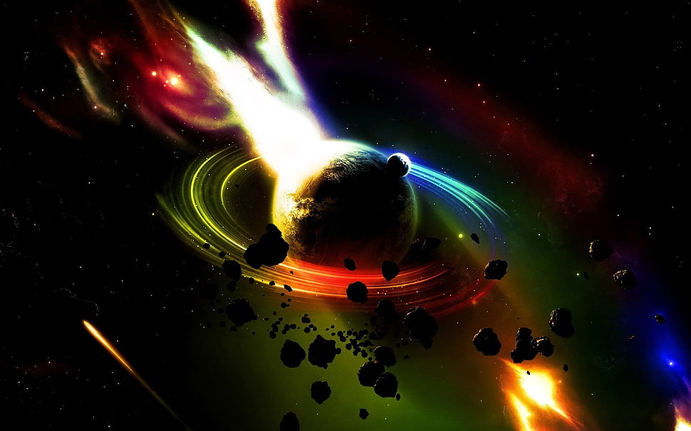 planets digital wallpaper, digital art, CGI, space, universe HD wallpaper