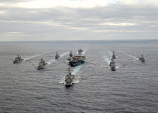 several battleships, warship, aircraft carrier, ship, military