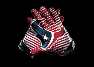 pair of red-white-black Houston Texans print gloves HD wallpaper