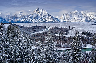 photo of mountains during winter season