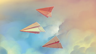 three white paper planes illustration HD wallpaper
