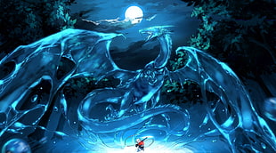 blue dragon illustration, dragon, anime