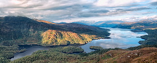 aerieal view of mountain and lake, katrine
