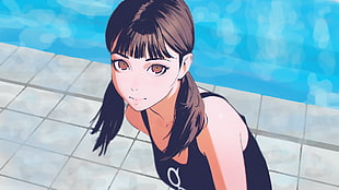 female anime character in black top, digital art, artwork, anime girls, concept art