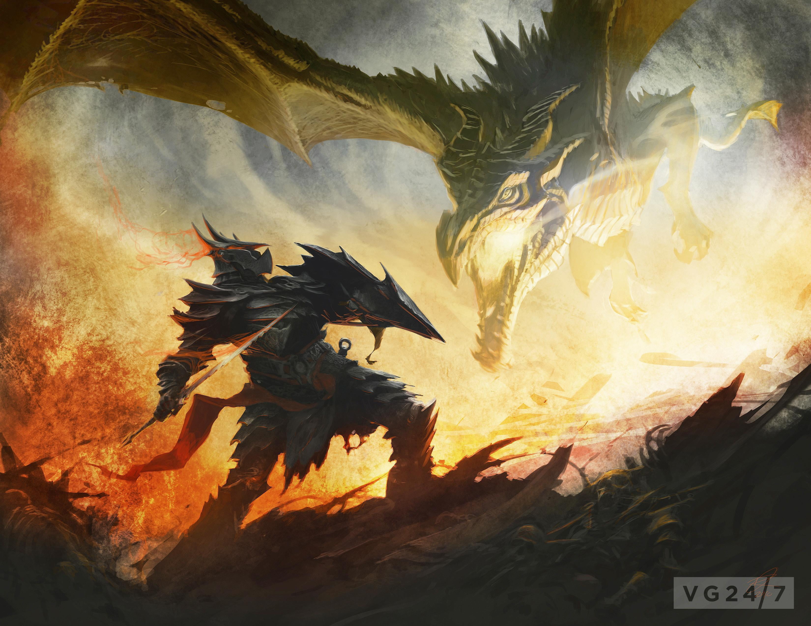 Dragon And Warrior Painting HD Wallpaper Wallpaper Flare