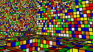 multicolored Rubik's cube illustration, digital art, tiles, square, colorful