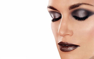woman with black eyeshadow, black lipsticks, and eyebrow HD wallpaper