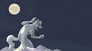 white werewolf under fullmoon illustration