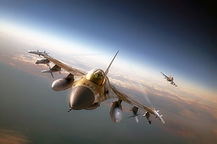 brown and gray fighter plane, General Dynamics F-16 Fighting Falcon, airplane