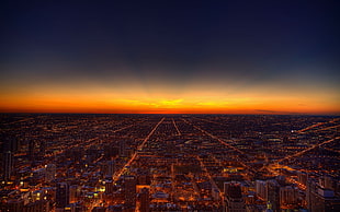 city building, cityscape, sunset, Chicago, lights