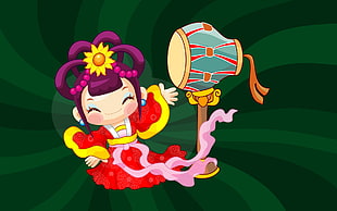 girl wearing traditional dress illustration HD wallpaper