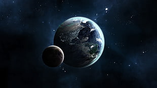 photo of earth, render, space, planet, Moon HD wallpaper