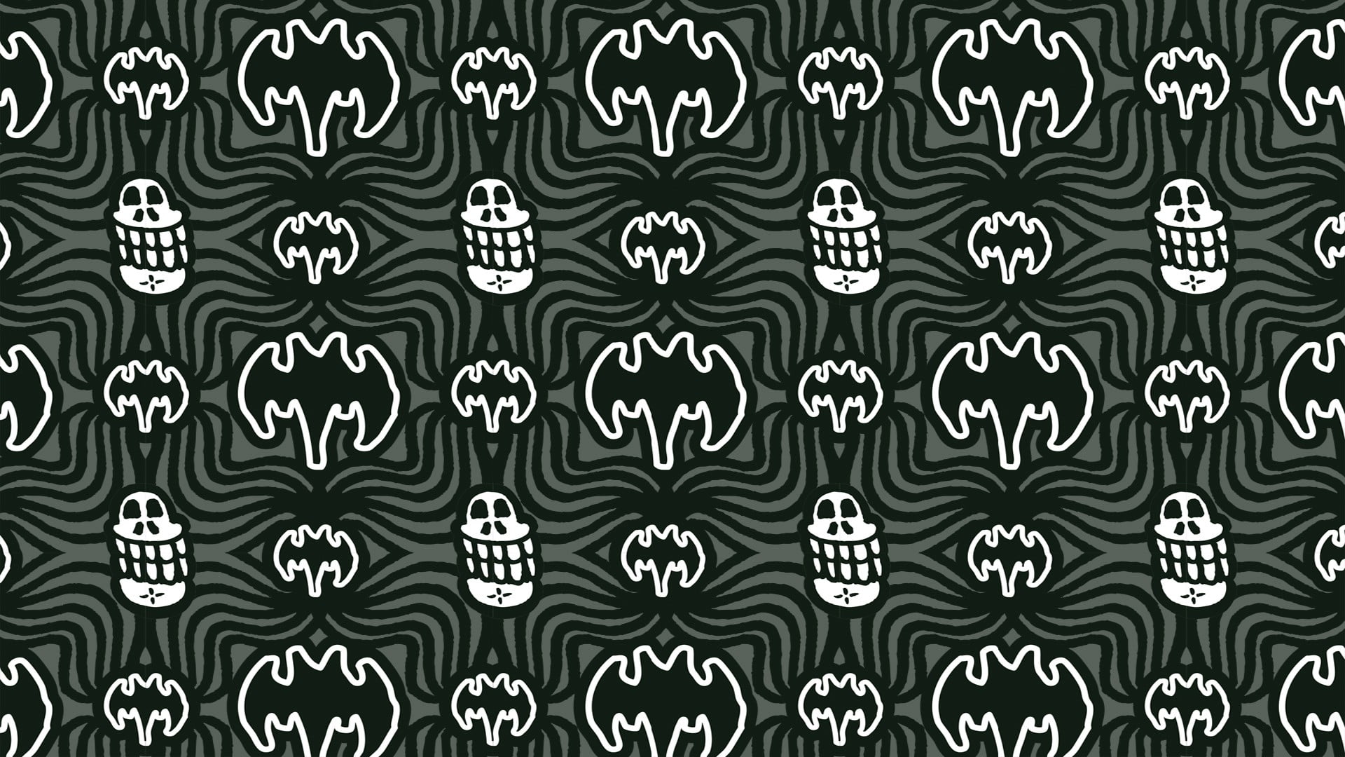 black and white Batman print textile, Batman logo, abstract, cartoon, Gothic