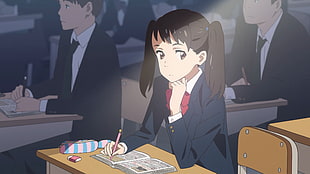 female character wearing black and grey uniform, Makoto Shinkai , Kimi no Na Wa