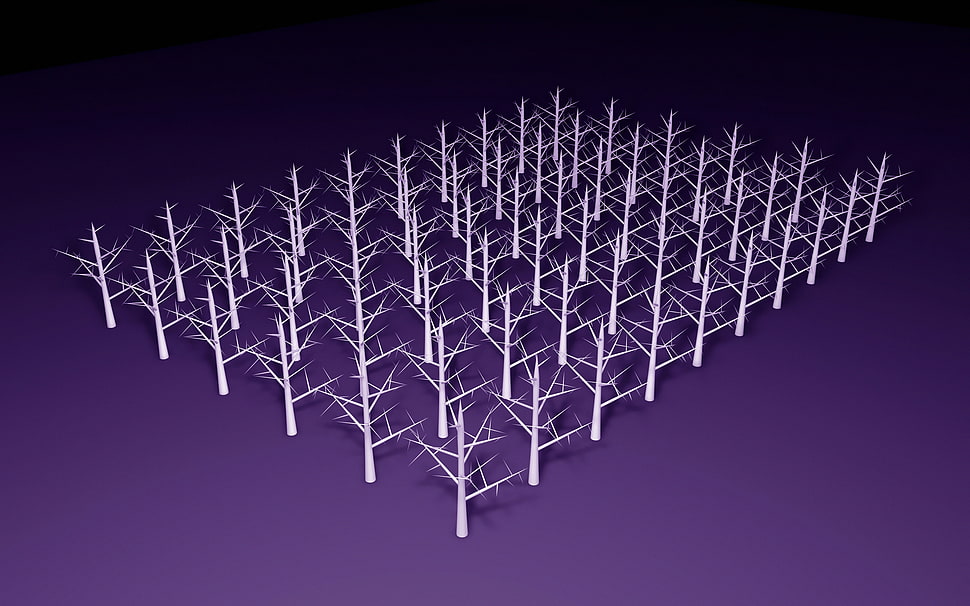 white bare trees illustration, trees, 3D, digital art, gradient HD wallpaper