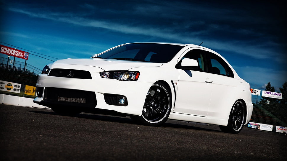 white car, Mitsubishi Lancer, car, Mitsubishi, Mitsubishi Lancer Evo X HD wallpaper