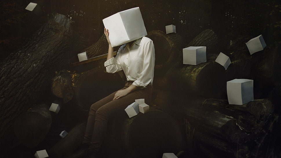 black and white leather armchair, abstract, cube HD wallpaper