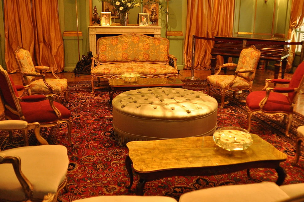 brown and white floral sofa set, room, interior HD wallpaper