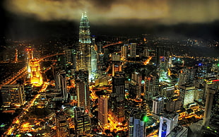 skyscrapers poster, cityscape, night