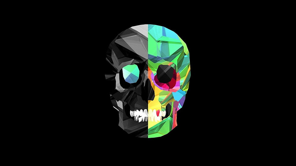 grey and green skull illustration HD wallpaper