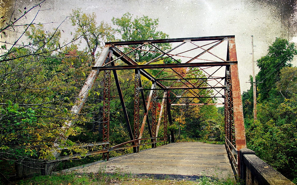 brown steel bridge HD wallpaper