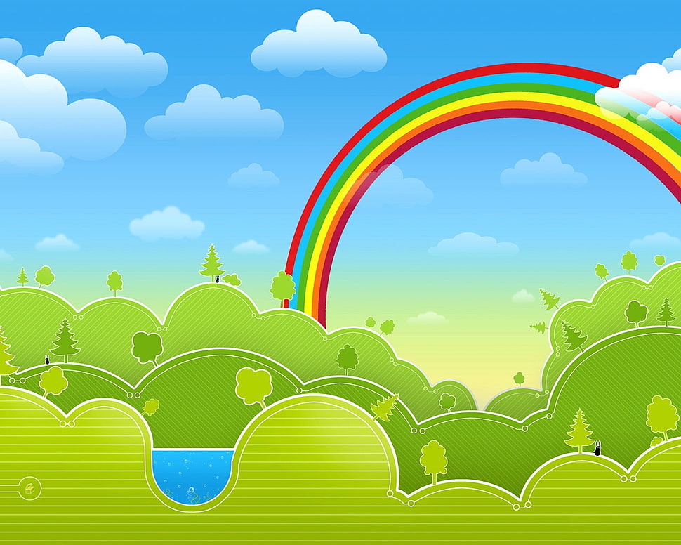Rainbow and trees painting HD wallpaper