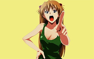 female anime character wears green scoop-neck top