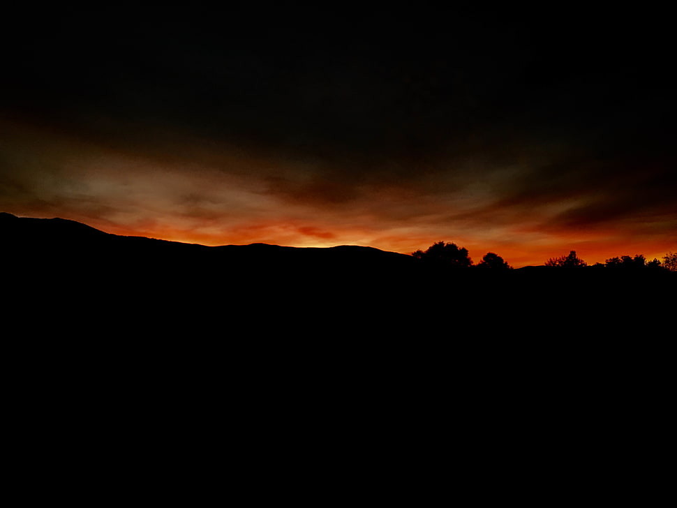 silhouette of mountain, night, landscape, sunset, TrapSolution HD wallpaper