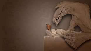 dragon and baby lying on bed artwork, nightmare, sleeping, spooky, Protector