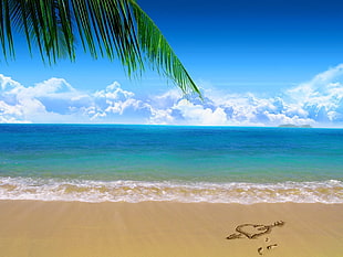 blue beach with white clouds and blue sky background
