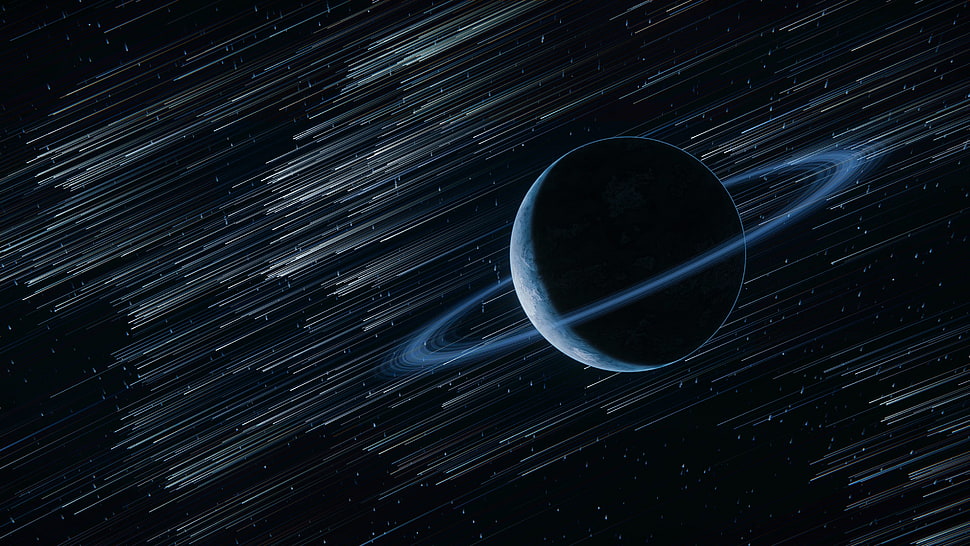 blue and white planet digital wallpaper, space, space art, planet, planetary rings HD wallpaper