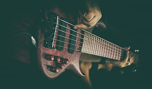 red electric guitar, music, bass guitars HD wallpaper