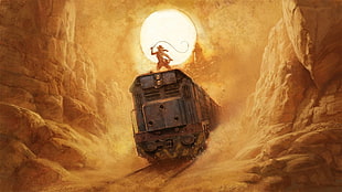 man on top of train digital wallpaper, artwork, fantasy art, The Secret World