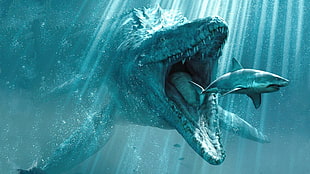 Jurassic Park movie still, shark, water, artwork, creature