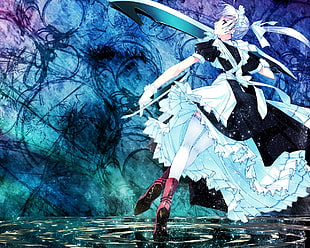 blue hair female anime character HD wallpaper