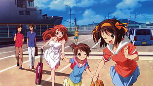 anime characters, The Melancholy of Haruhi Suzumiya, Suzumiya Haruhi , Asahina Mikuru, Nagato Yuki HD wallpaper
