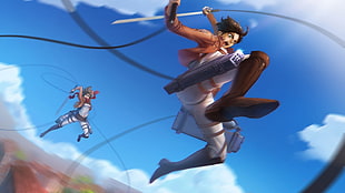 Attack on Titan Eren Jaeger, Shingeki no Kyojin, Mikasa Ackerman, Eren Jeager, jumping HD wallpaper