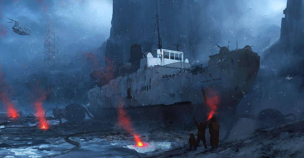 gray ship, artwork HD wallpaper