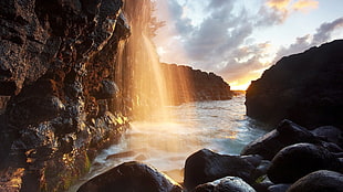 waterfalls and rocky shores, landscape
