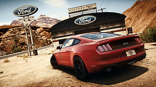 red Ford Mustang illustration HD wallpaper