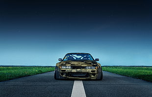 beige and green camouflage car, Nissan, Silvia S13, nissan silvia, S13 HD wallpaper