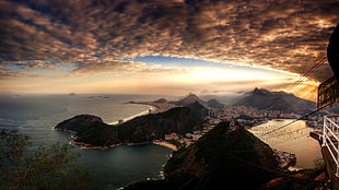 aerial photography of island surrounded by body of water, Rio de Janeiro HD wallpaper