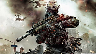 Battle war game poster, machine gun, airplane, Call of Duty: Black Ops  II HD wallpaper