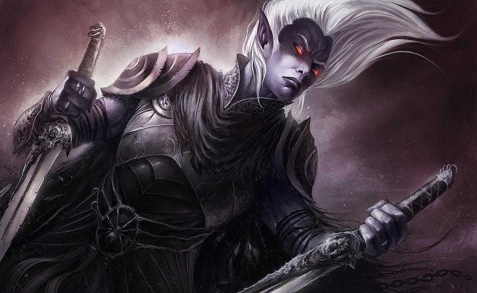 white haired male character with sword HD wallpaper