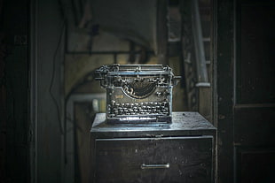 gray typewriter, typewriters, old, dust