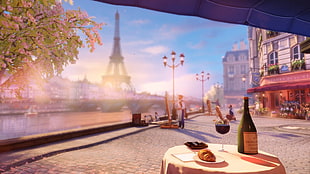 Eiffel Tower, Paris, BioShock Infinite, France, wine, croissants