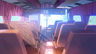 brown bus interior illustration, buses, sunlight, Everlasting Summer